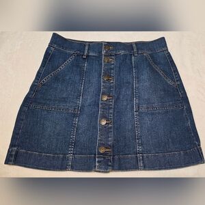 Size 8 (29) Ann Taylor Loft Button-Front Denim Mini Skirt in Dark Blue